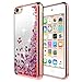 iPod 5 / iPod 6 / iPod 7 Case, iPod Touch 5th / 6th / 7th Generation Case w/[Tempered Glass Screen Protector], NageBee Glitter Liquid Waterfall Flowing Bling Girls Cute Case -Electroplate Rose Gold