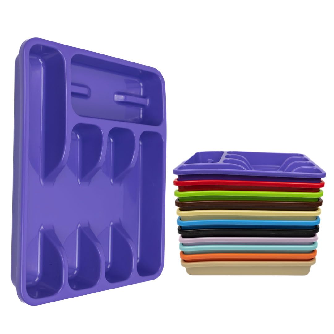ECO 5 Compartment Plastic Cutlery Holder Tray Drawer Organiser Rack (Purple) 35x28 cm