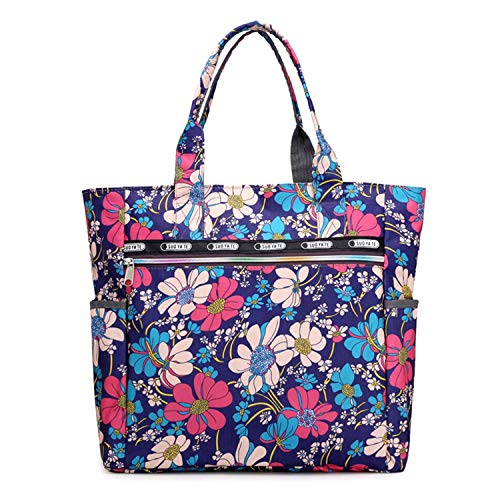 Women’s Canvas Nylon Floral Multi Pocket Top Handle Tote Handbags Bag Shoulder Bag Shopping Bags - Thumbnail 4