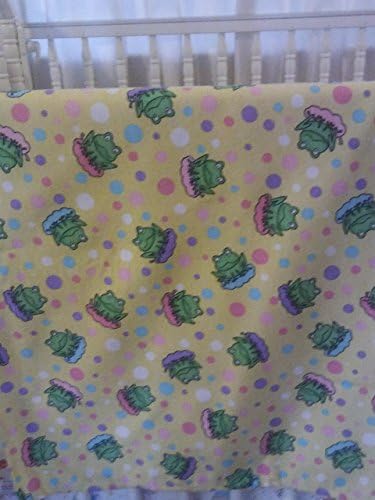 Frogs and Dots Large Cotton Flannel Receiving Baby Blanket Swaddle, flat top crib sheet 44"x 44" Also for dog or pet blanket
