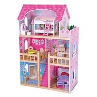 MMP Living Traditional Wooden Doll House with 16 Furniture Pieces - 3