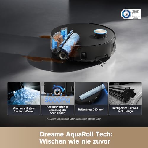 Aqua10 Ultra Roller Complete Saugroboter mit Wischfunktion, 30.000Pa Saugkraft, 8 cm Hindernisfreiheit, Selbstreinigung der Rollen, automatisches Entleeren, intelligente Sprachsteuerung Schwarz