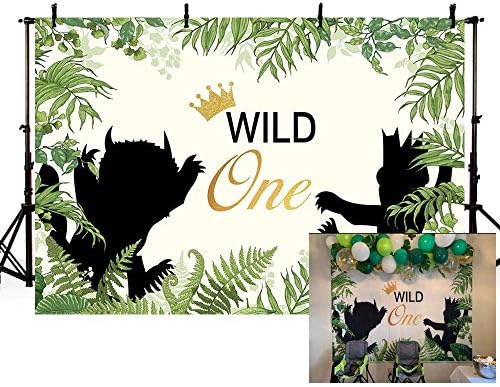 EdCott 7x5ft Wild One Themed 1st Birthday Party Backdrop Animals Photography Background Jungle Safari Green Leaves Baby Boy Photo Booth Banner Home wallpaper Decoration Photo Studio Background