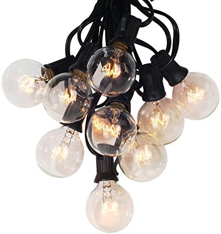 100 feet Globe String Lights with 125 pcs G50 Clear Bulbs- outdoor Christmas light, Retro Indoor/Outdoor,Patio Backyard Garden Porch Pergola Market Bistro Umbrella Tents Decks, (brown lamp wire)