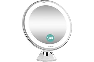 Auxmir Upgraded 10X Magnifying Lighted Makeup Mirror with 2-Level Brightness, Vanity Mirror with Power Suction Cup, 360° Swivel, Portable Bathroom Mirror for Home Travel