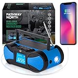 Pathway North NOAA Weather Radio - Hand Crank Solar Radio - LCD Screen - AM/FM/WB Radio Stations - Emergency LED Flashlight, SOS Signal, 4000 mAh Cell Phone Charger