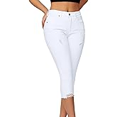 roswear Women's Capri Pants Mid Rise Skinny Ripped Stretchy Cropped Distressed Jeans