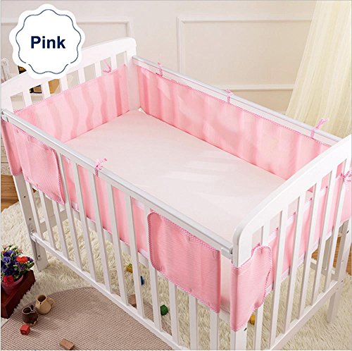 Baby Breathable Mesh Nursery Crib Bed Around Safety Protector Bumper Infant Cot Bumper Children Bumper Crib Liner Baby Cot Sets Baby Shower Gift (pink)