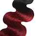 Prettiharr Two Tone Black to Maroon Ombre Hair Extensions Weaves 7A Peruvian Virgin Hair Body Wave Human Hair 3 Bundles 1B/99J Black+Burgundy 100g Mixed Lengths (20 22 24 inch)