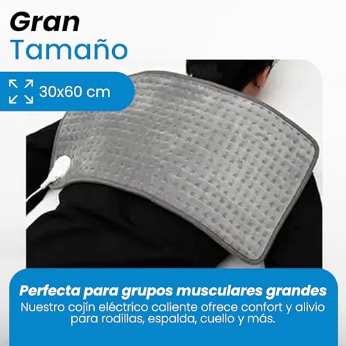 Compresa Caliente Electrica XL | Calentador Cobija Electrica Termica | Manta Termica con Control Digital y Apagado Automático | Compresas Calientes Terapeuticas | Gris 60x30