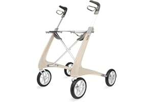byACRE Carbon Ultralight Rollator Walker with Organizer Bag, Wide Track, Oyster White