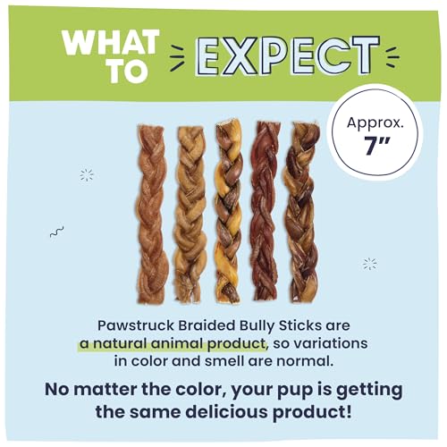 Pawstruck AllNatural 7” Braided Bully Sticks for Dogs Tough Long