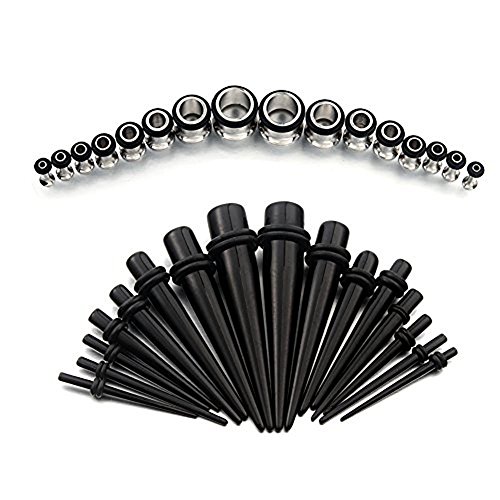 Vcmart 32pcs Ear Stretchers Kit UV Acrylic Tapers and Surgical Steel Plugs Eyelets Gauges Set 12G-00G