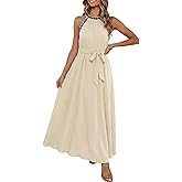MEROKEETY Women's 2026 Summer Halter Maxi Dress Spring Casual Boho Sleeveless Flowy Swing Beach Vacation Dresses with Belt
