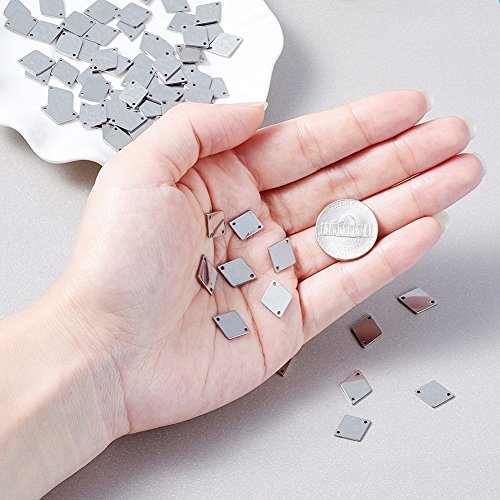 Beadthoven 100pcs 304 Stainless Steel Rhombus Stamp Pendants with Two Hole as Pendant Links for