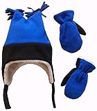 N'Ice Caps Boys Sherpa Lined Micro Fleece Four Corner Ski Hat and Mitten Set