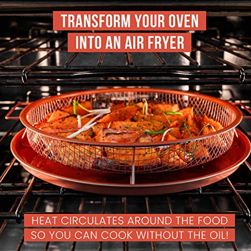 Gotham Steel 2 Piece Set Round Copper Air Fry Crisper Tray, Pizza & Baking Pan, Durable Non