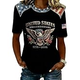 250 Anniversary USA Shirt Women's Short Sleeve T-Shirt Patriotic American Flag Eagle Tops 1776-2026 Tshirt Gifts