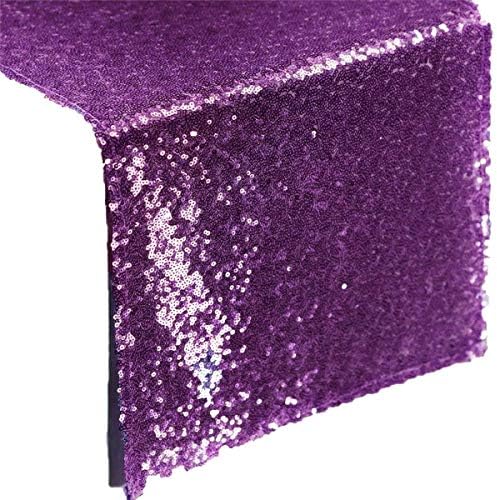 GWHome 12 X 108 inches Sequin Table Runner for Wedding Party Banquet Rectangular and Round Table (Purple)