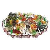 100-Pack Plastic Zoo Animal Toys - Zoo Animal Figures Set, Small Zoo Animal Figurines with Fake Props, Foliage, Fencing and Rocks, Includes Carrying Case - Box Dimensions: 10.5 x 6.7 x 8.2 Inches