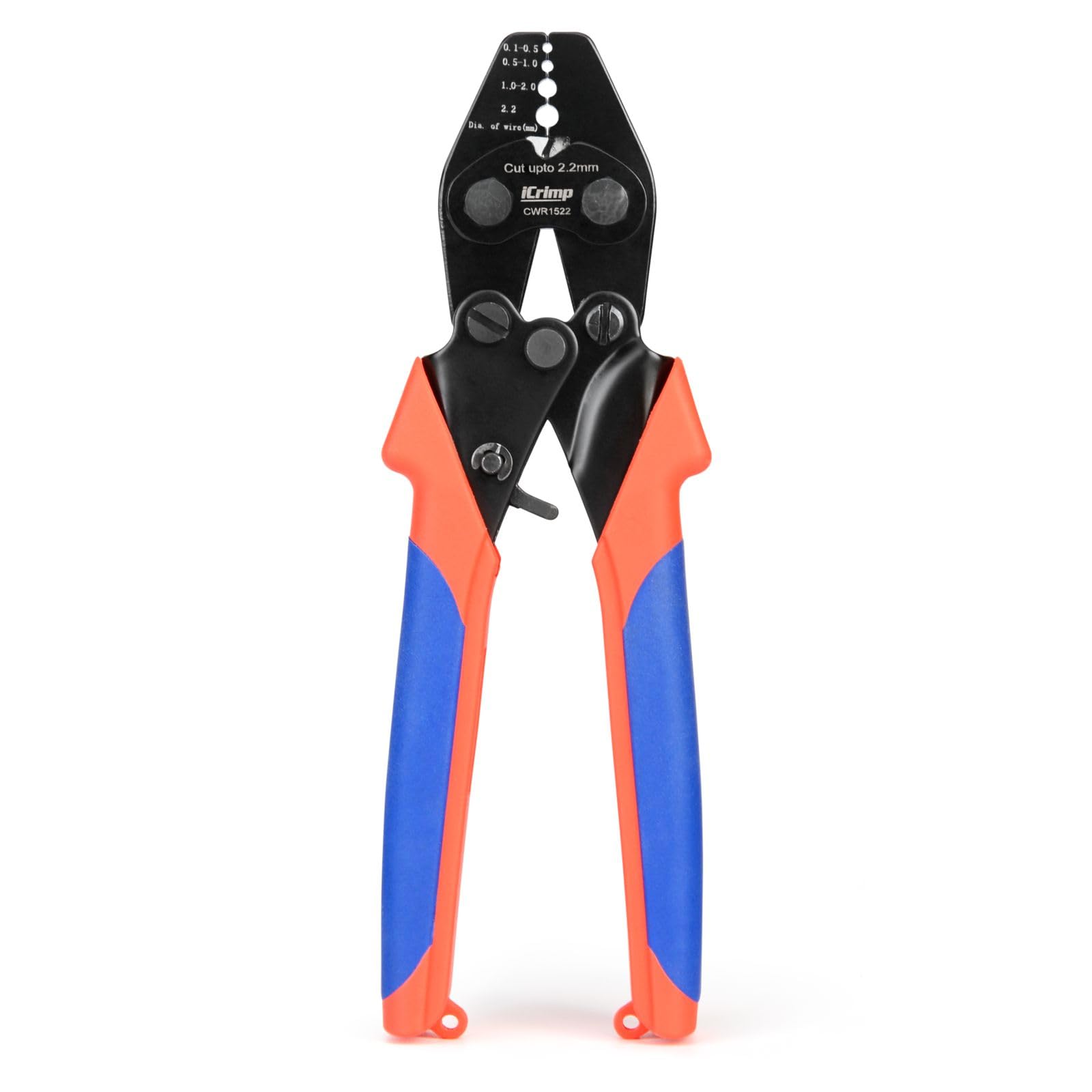 iCrimp Wire Rope Crimper with Built-in Cutter, Crimps 0.1–2.2 mm Diameter Wire Rope, Compatible with Aluminum Oval Sleeves, Stop Sleeves, and Duplex Ferrules