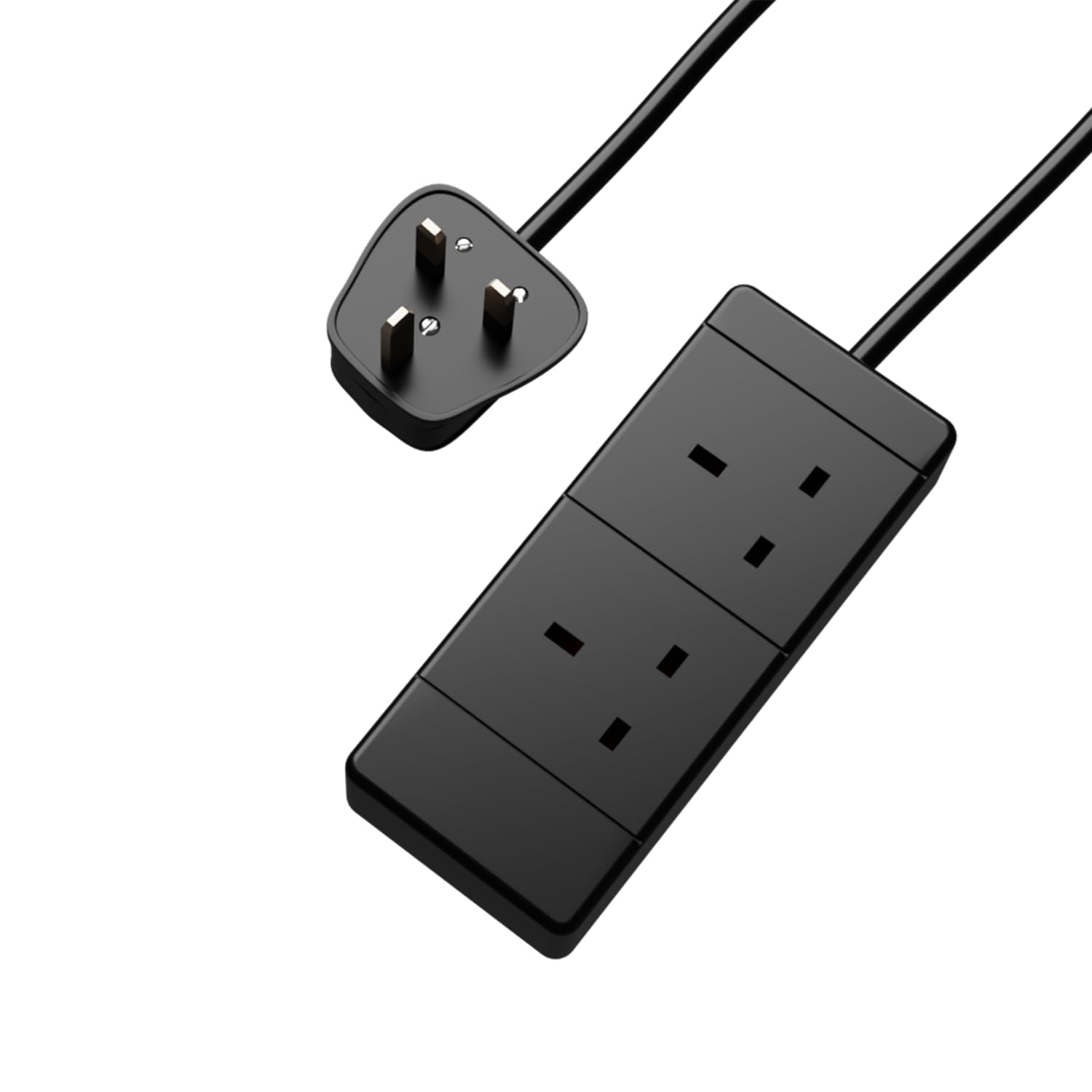 rhinocables 2 Gang Mains Extension Lead Cable, Power Strip Extender with 2 Sockets and Cord, 13 Amp Trailing Socket for Dual 3 Pin UK Plug, Suitable for Home and Office Use (20m, Black)