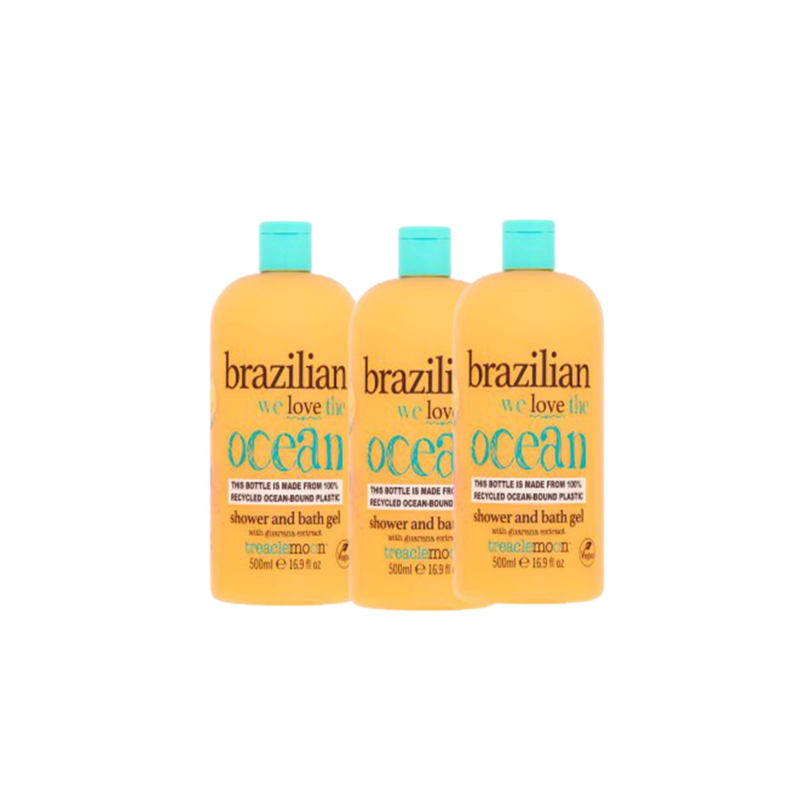 3 Packs of Treacle Moon Brazilian Love Shower Gel, With Guarana Extract (500ml Each)