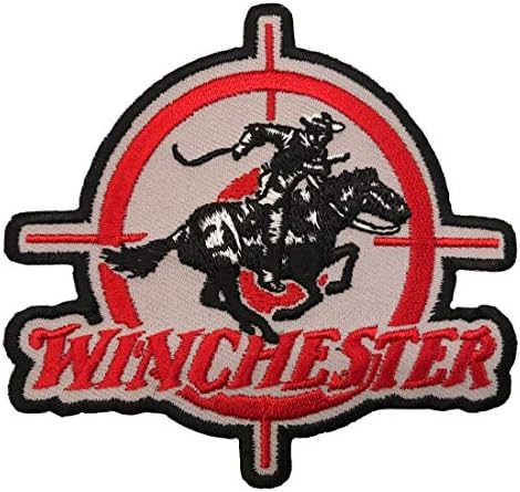 Embroidered Winchester Woven Guns, Hunters Iron on/Sew On Patches Badges 9x9cm