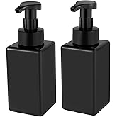 UUJOLY Foaming Soap Dispenser, 15oz Refillable Pump Bottle Plastic for Liquid Soap, Shampoo, Body Wash, 2 Pcs, Black