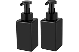 UUJOLY Foaming Soap Dispenser, 15oz Refillable Pump Bottle Plastic for Liquid Soap, Shampoo, Body Wash, 2 Pcs, Black