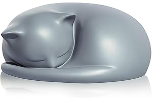 FUFYUKEY Cat Urn, Cat Urns for Ashes, Pet urn for Cats, Sleeping Resin Cremation Cats Urns for Ashes, Pet Memorial Keepsake Funeral Urn, A Sleeping Kitty Box for Ashes with Memorial Card (Gray)