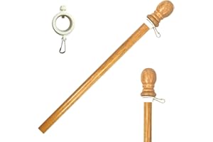 ILOT 56" Wooden Flag Pole for House Pack of 1 Improved Design Tangle Free Adjustable Rotating Rings Heavy Duty Flag Poles for Outside Fit Most Flag Sizes