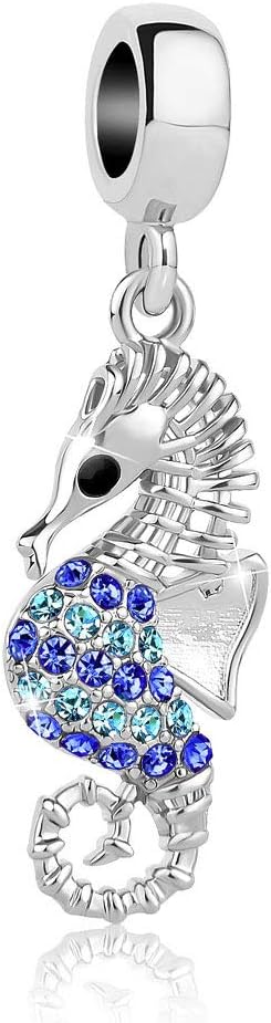 SexyMandalaWomen's Tropical Sparkling Seahorse Animal Charms Blue&Green Crystal Bead fit European Bracelet