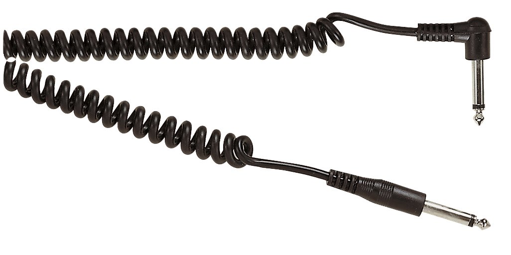 Electrovision Black 6 m Curly Single Core Screened 6.35 mm Right Angled Mono Jack Plug to 6.35 mm Mono Jack Plug
