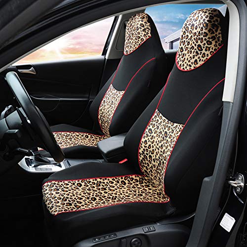 AUTOYOUTH 2PCS Trendy Leopard Pattern Integrated Front Bucket Seat Cover Velvet Fabric Black Auto Accessories Universal Fits for Most Cars, SUV, Truck ¡­ (YELLOW-2) - Thumbnail 2