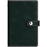 CALFOVERA A6 PU Leather Notebook Binder Refillable 6 Ring Planner Cover with Dividers Pockets Travel Journal Folder Soft Cover Loose Leaf Binder Protector for Meeting Filler Paper Cash (Dark Blue)