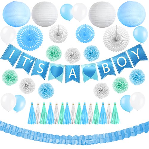 Buy 46 Pcs Baby Shower Decorations for Boy Blue and White Baby Boy Shower Decorations Kit