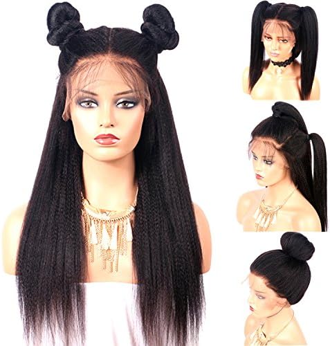 Helene Glueless Lace Front Wigs Light Yaki Straight Swiss Natural Black Synthetic Lace Front Wig Natural Hairline Heat Resistant Fiber Lace Wigs For Women (18Inch Black Color)