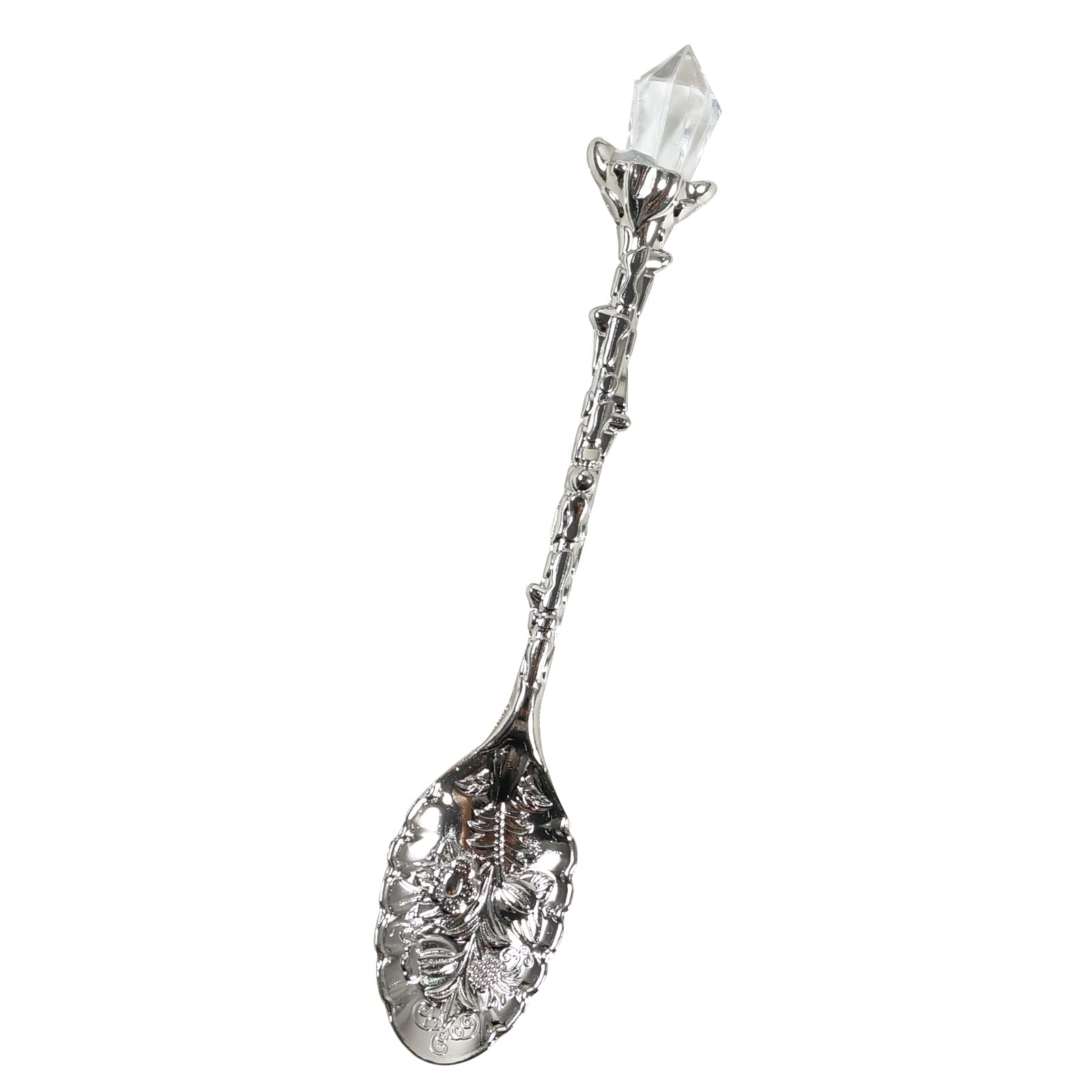 Soulnioi Vintage Carved Crystal Spoons Retro Decorative Coffee Stirring Spoons Dessert Spoons Ice Cream Spoon with White Crystal Head for Cafe Office Tableware -Silver