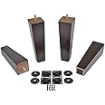 ProFurnitureParts Dark Walnut 9" Tall Tapered Wood Sofa Legs w/ Anti-Skid Pads, Leg Plates Included Set of 4