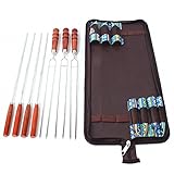BBQ Sticks With Wooden Handle | Barbecue Skewers Marshmallow Roasting Sticks Wooden Handle | Hot Dog Fork For Camping Cookware | BBQ Fork For Campfire Cooking Camping Picnic With Grill Sticks (7Pcs)
