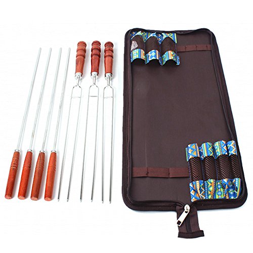BBQ Sticks With Wooden Handle | Barbecue Skewers Marshmallow Roasting Sticks Wooden Handle | Hot Dog Fork For Camping Cookware | BBQ Fork For Campfire Cooking Camping Picnic With Grill Sticks (7Pcs)