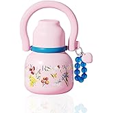 Sidagar 22 oz Water Bottle with Straw and Bowl, Wide Mouth Insulated Stainless Steel Tumbler, Travel Water Cup Drinks Flask for Women Easy Carry, Floral Pink