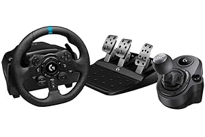 Logitech G Logitech G923 Racing Wheel and Pedals + Driving Force Shifter Bundle - Real Leather, For PS5, PS4, PC, Mac - Black