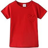 Noomelfish Girls Short Sleeve Heart Pocket T-Shirts Casual Cotton Tee Tops Blouse (5-12 Years)