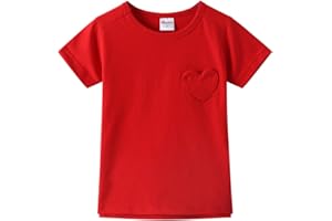 Noomelfish Girls Short Sleeve Heart Pocket T-Shirts Casual Cotton Tee Tops Blouse (5-12 Years)