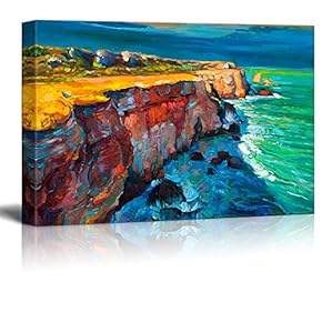 Canvas Prints Wall Art - Abstract Oil Painting of Cliffs and Ocean on Canvas.Modern Impressionism | Modern Home Deoration/Wall Art Giclee Printing Wrapped Canvas Art Ready to Hang - 12" x 18"