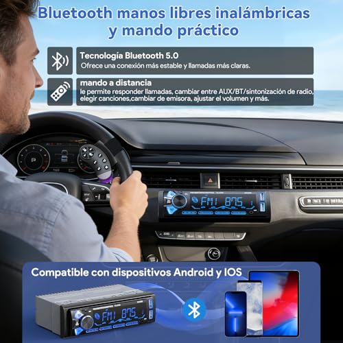 Removable Bluetooth Car Radio, Wistrue RDS Autoradio Bluetooth 5.0, FM/Am 1DIN Car Radio Stereo Supports MP3/2USB Fast Charging/AUX/SD Compatible with Android and iOS
