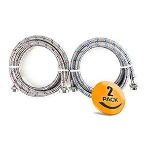 2-Pack Stainless Steel Washing Machine Hoses Burst Proof, 6ft Long - Hot and Cold Water Supply Hoses for Washing Machines