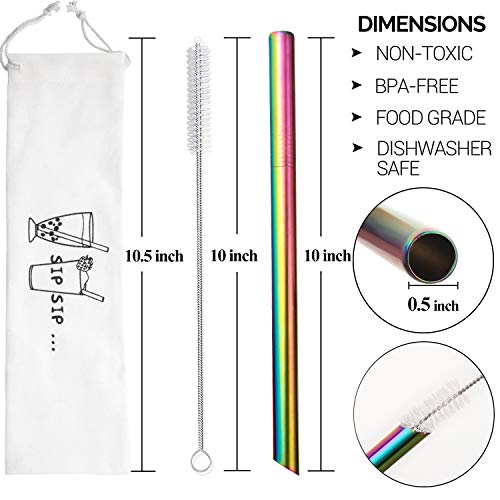 [Angled Tips] 2 Pcs Jumbo Reusable Boba Straws & Smoothie Straws - Rainbow Colors, 0.5